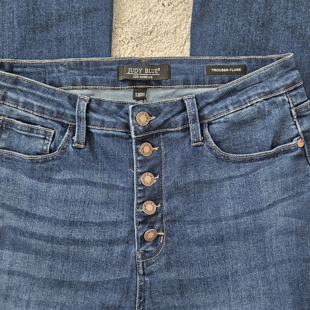 NWOT Judy Blue | Trouser Flare Button Fly Dark Denim Jeans, Womens 13/31 - Picture 5 of 9